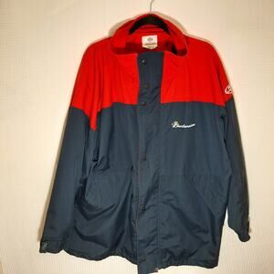 Budweiser Beer Jacket 2XL Red Navy Riverside Uniform Anheuser Logo Workwear Vtg